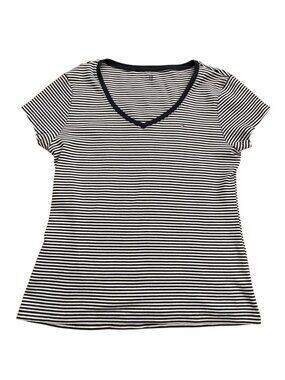 Tommy Hilfiger Womens Striped V-Neck T-Shirt-Soft-Blue/White-Size XL-GUC